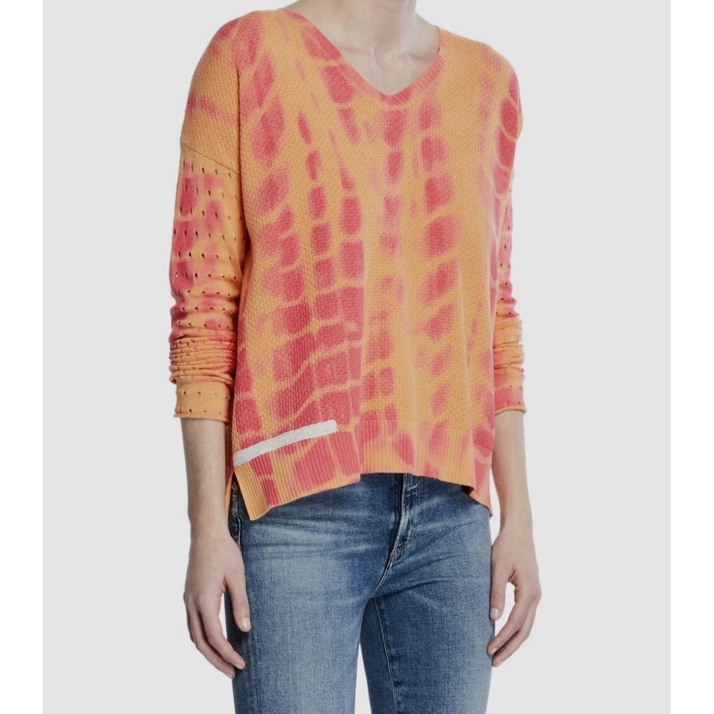Lisa Todd Sweater Womens Medium Orange Tie-Dye V Neck Long-Sleeve NWT